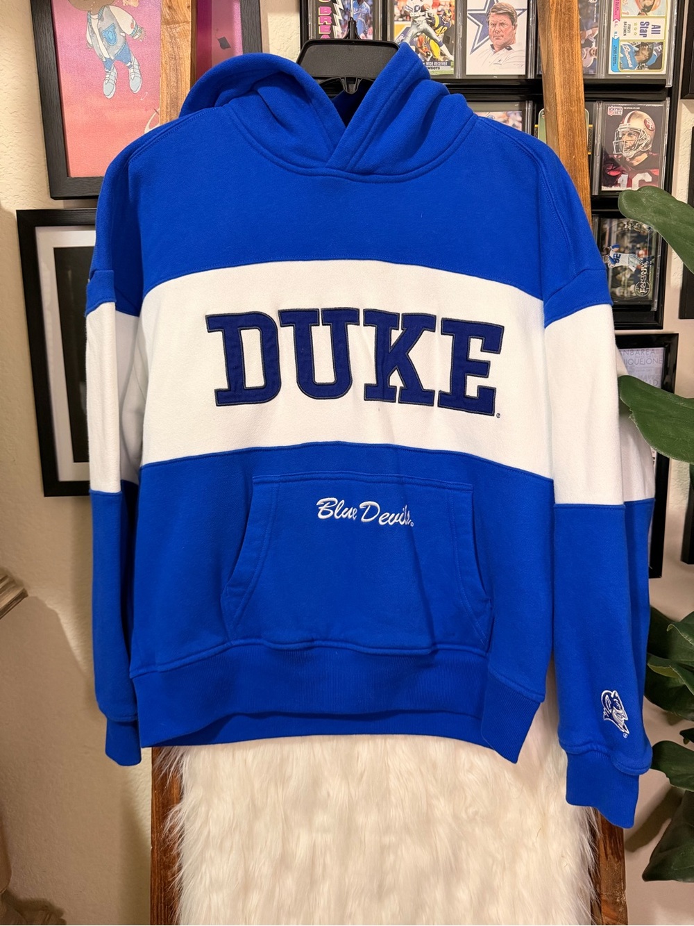 Hollister Duke Blue Devils Color Block Hoodie XS Boxy Fit Blue White NCAA